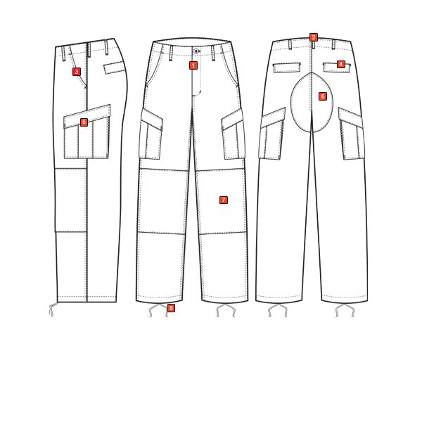 Pantalones BDU Xtreme con bolsillos en manos, muslos y trasero
