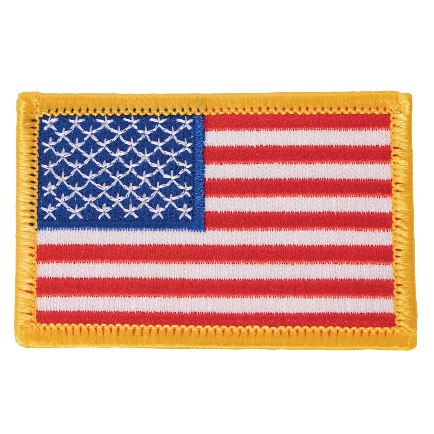 Parche textil bandera USA 7,5 x 5 cm con borde amarillo y capa termoadhesiva