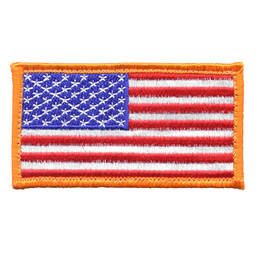 Parche textil bandera USA 8,5 x 4,5 cm con borde naranja y velcro en reverso
