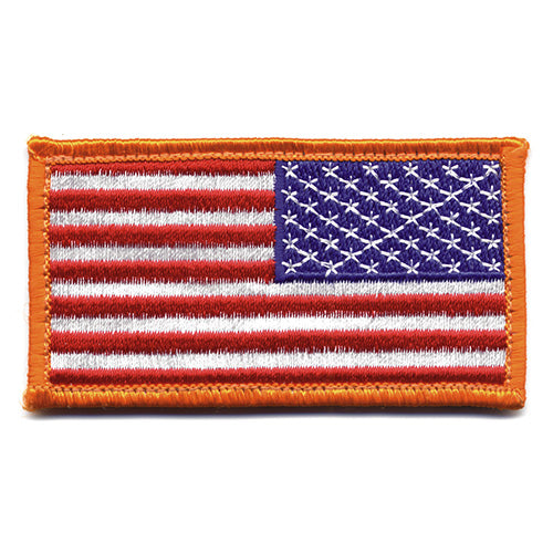 Parche textil bandera USA reverso 8,5x4,5 cm con borde naranja y velcro