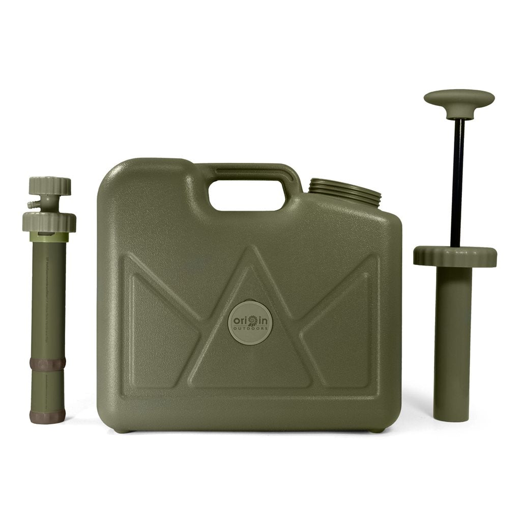 Bidón filtrante Jerrycan 15l verde con bomba manual y filtros de membrana y carbón activo