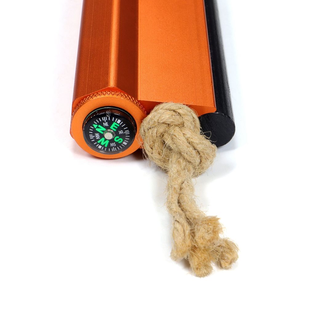 Pedernal de supervivencia naranja con varilla ferrocerio, cápsula, brújula y herramienta multifunción