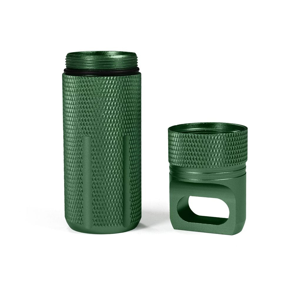 Estuche impermeable de aluminio verde para objetos pequeños (billetes, medicinas, kit de costura)