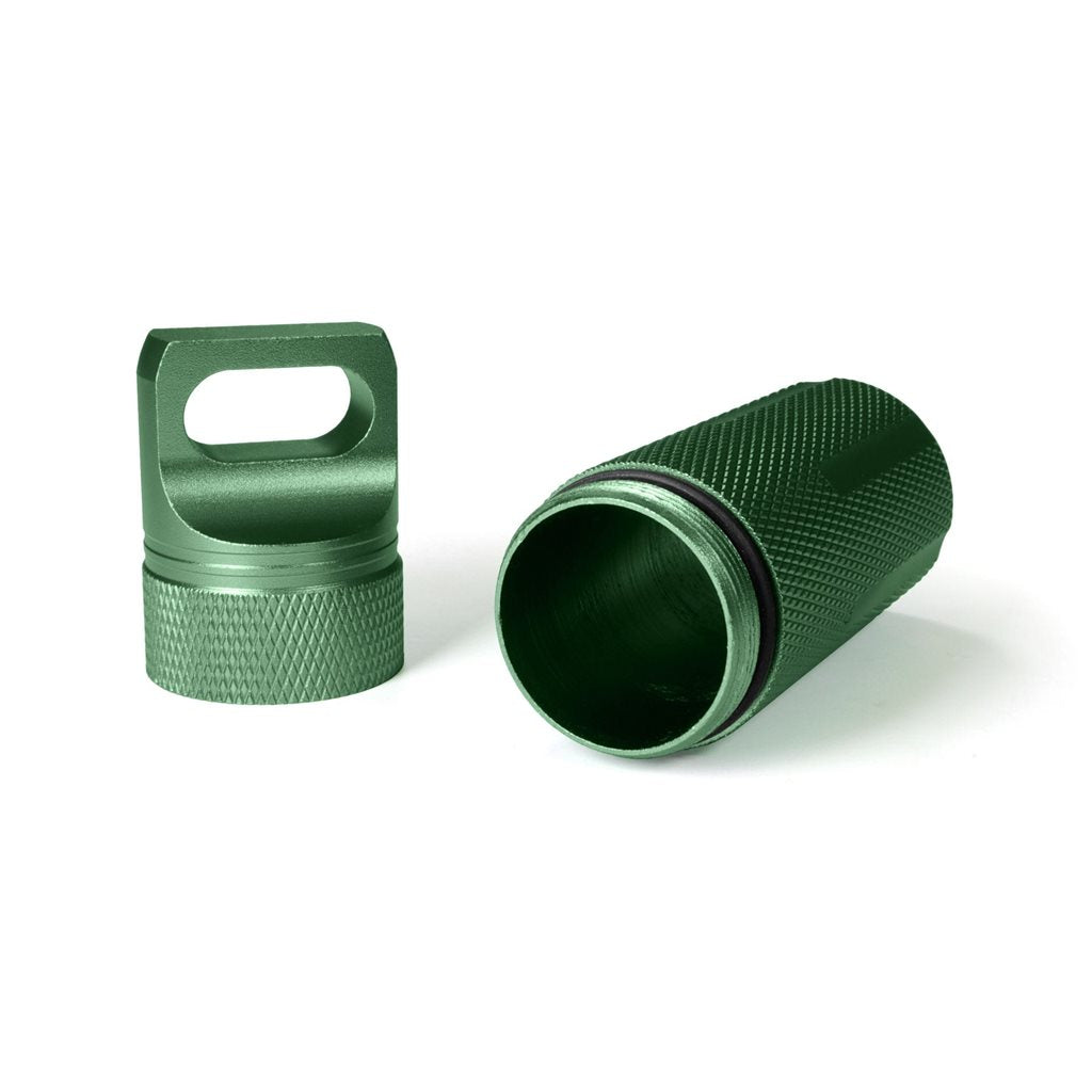 Estuche impermeable de aluminio verde para objetos pequeños (billetes, medicinas, kit de costura)
