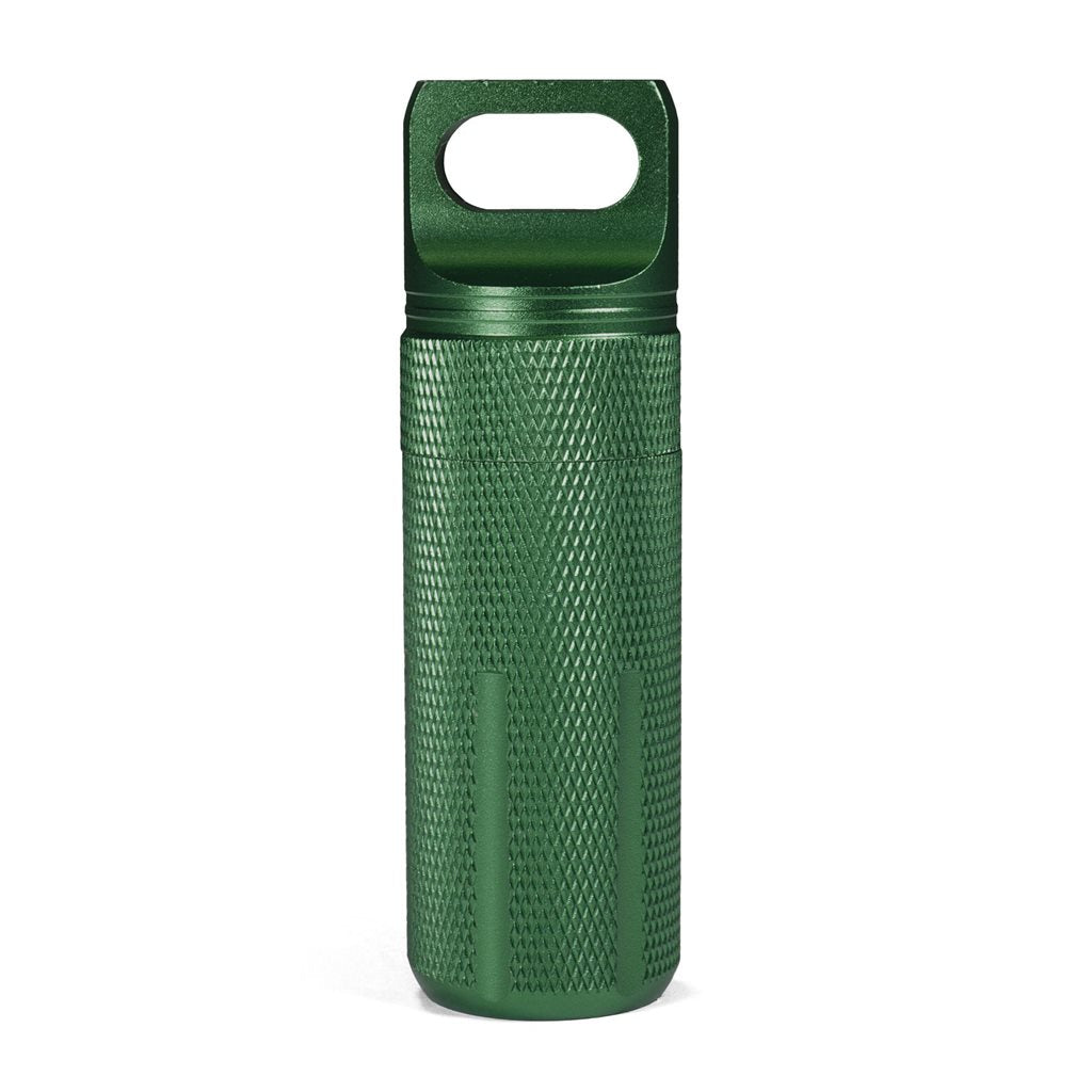 Estuche impermeable de aluminio verde para objetos pequeños (billetes, medicinas, kit de costura)