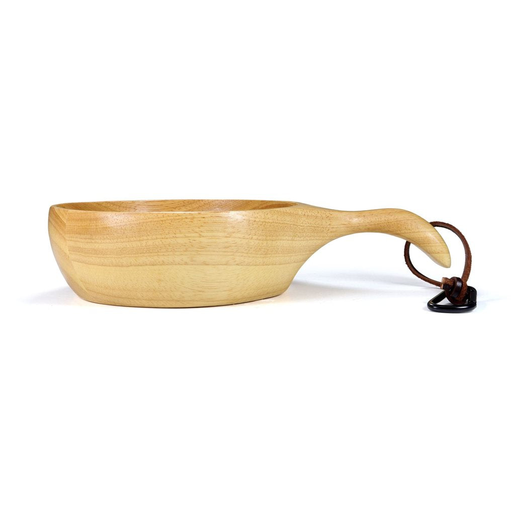 Cuenco Kuksa de madera 24 cm con asa ergonómica y cuerda de cuero