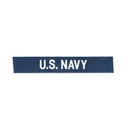 Parche U.S. NAVY bordado en hilo plateado sobre fondo azul, fabricado en EE. UU.