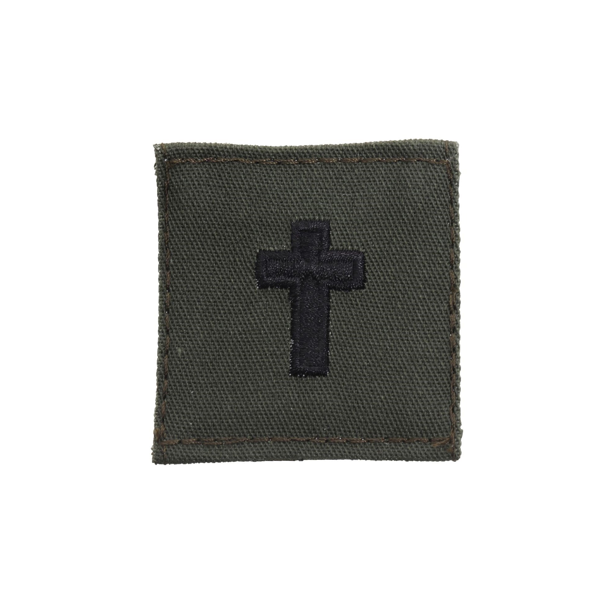 Parche de velcro verde con cruz bordada, fabricado en USA