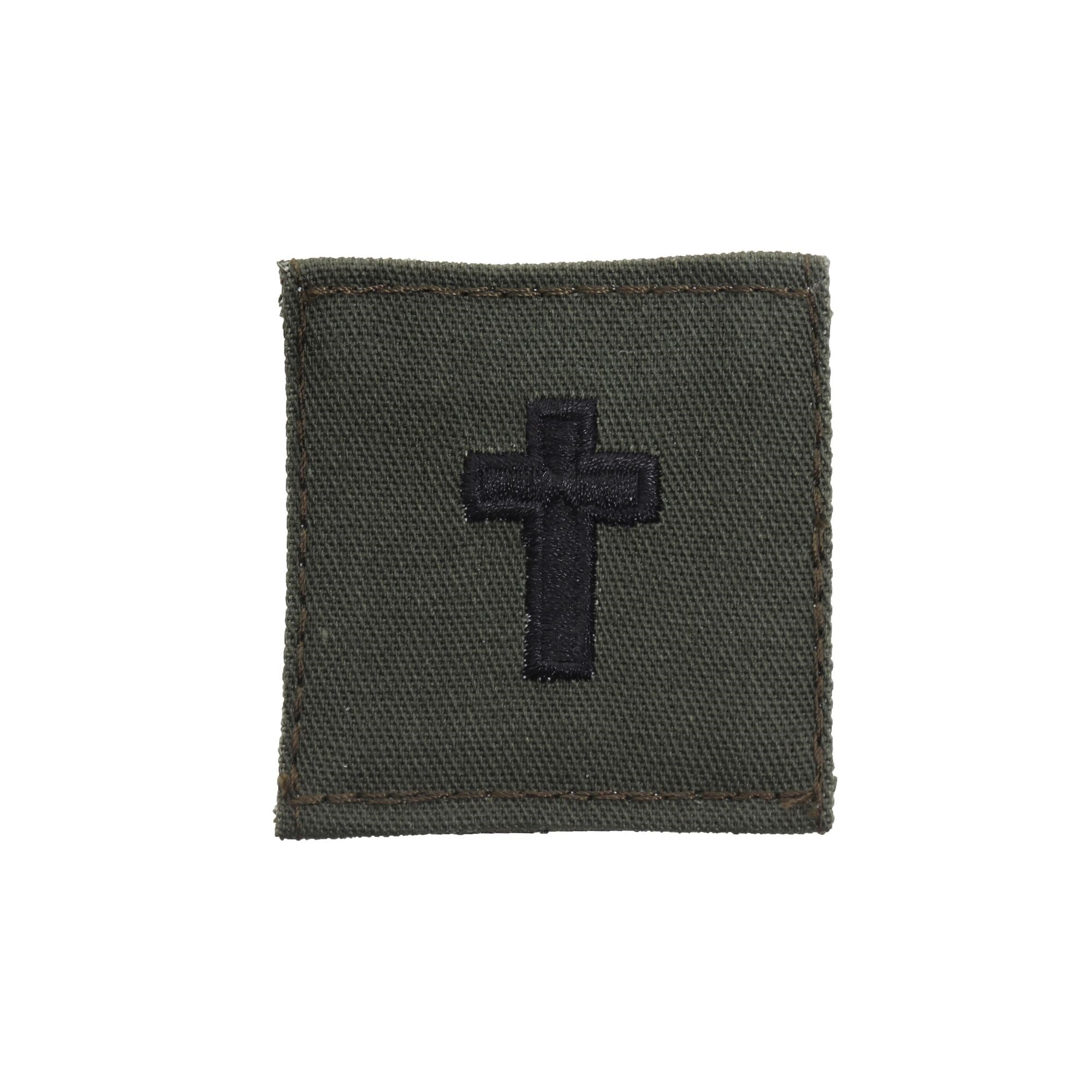 Parche de velcro verde con cruz bordada, fabricado en USA