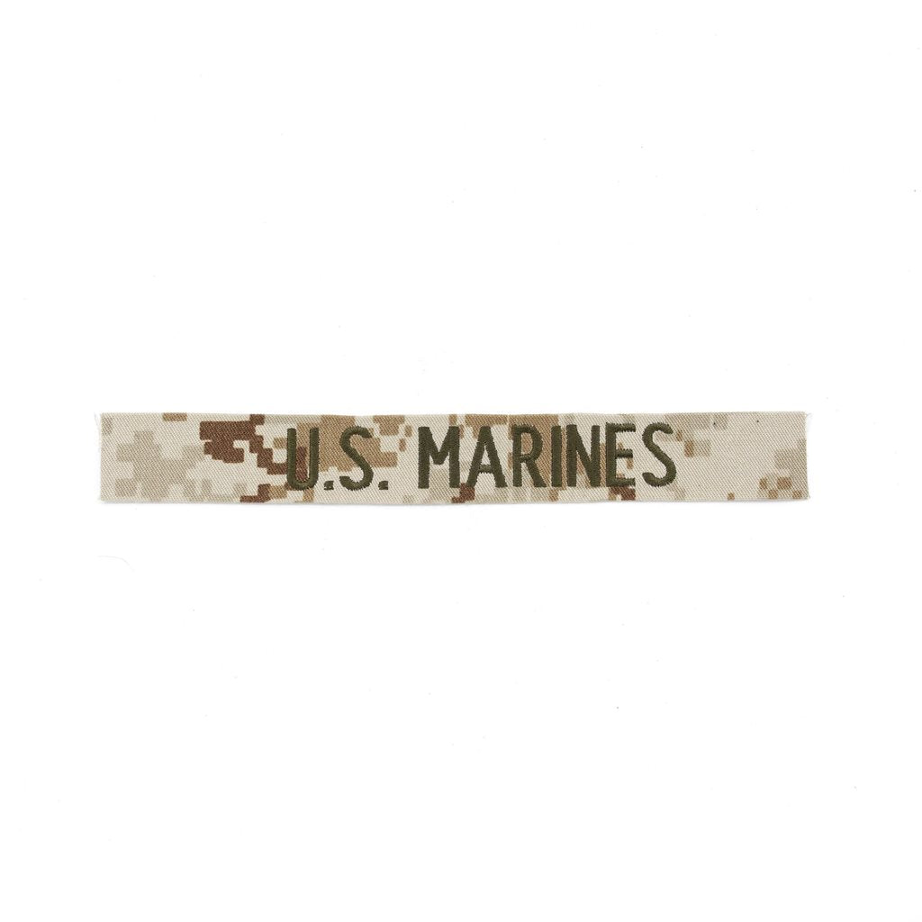 Parche bordado U.S. MARINES con patrón MARPAT Desert, fabricado en EE. UU., apto para coser en prendas.