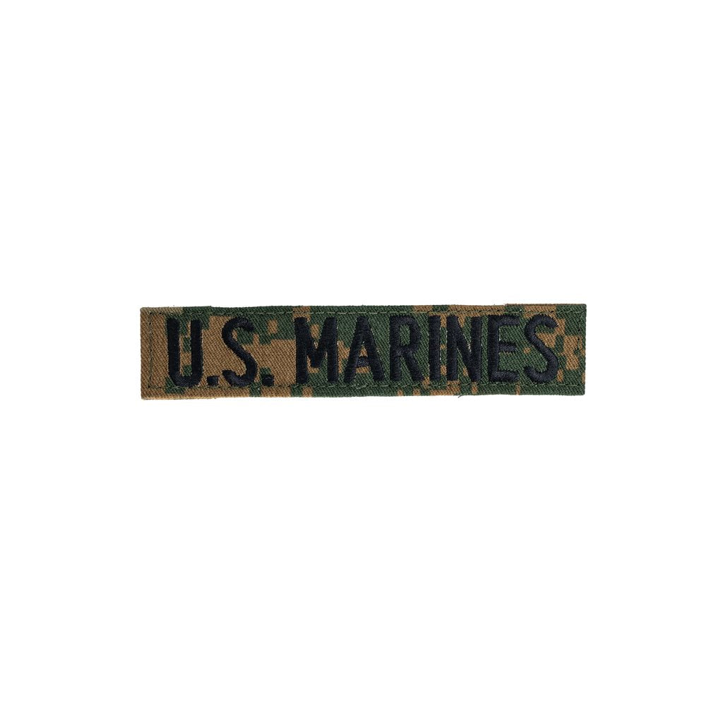Parche 'U.S. MARINES' velcro negro con patrón MARPAT Woodland