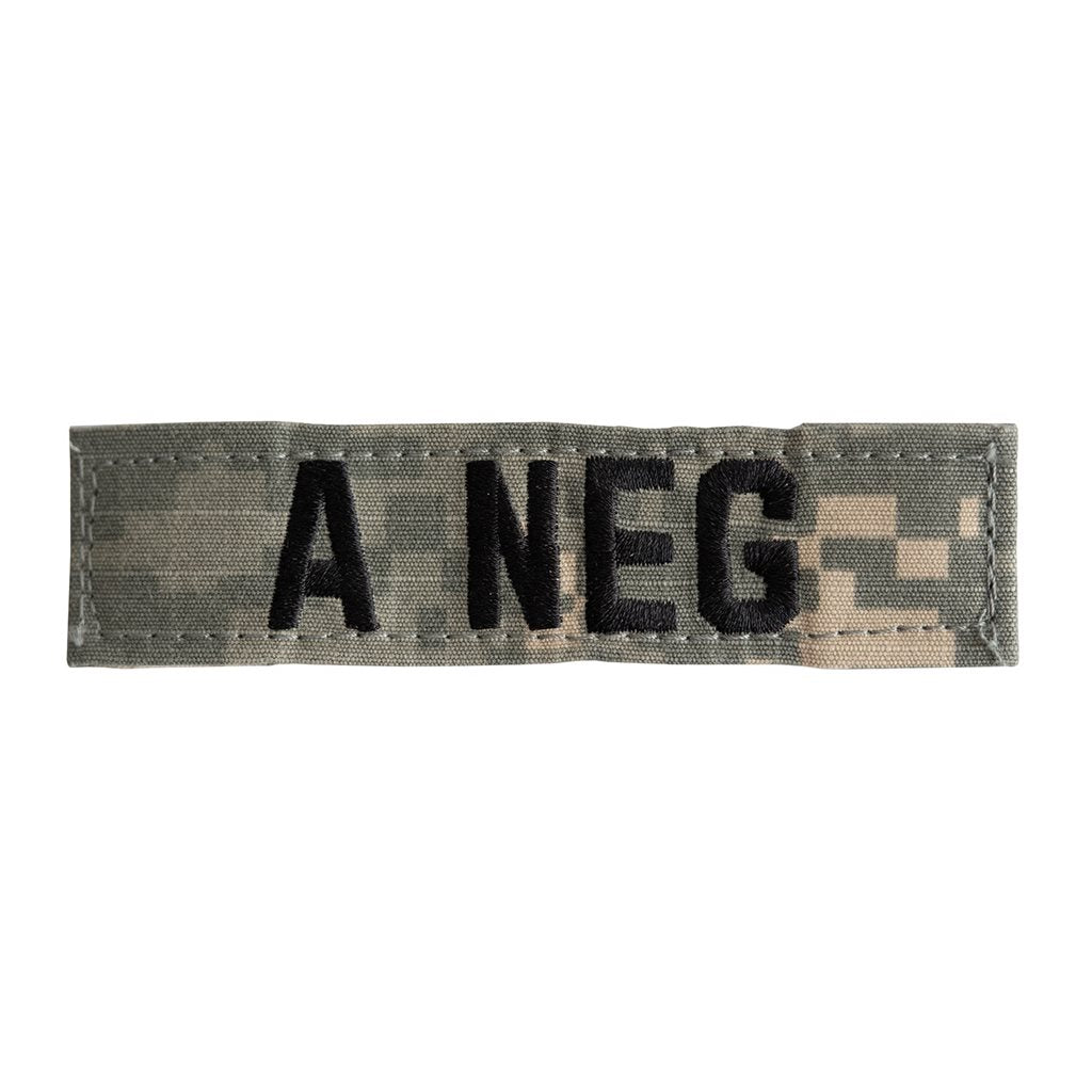 Parche grupo sanguíneo A NEG con velcro, ACU Digital UCP, rip-stop, 10 x 2,5 cm