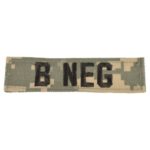 Parche grupo sanguíneo B NEG con velcro en camuflaje ACU Digital, rip-stop, 10 x 2,5 cm