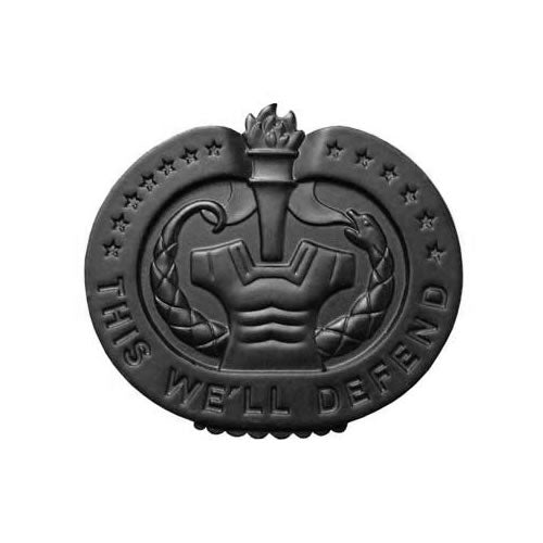 Insignia Drill Instructor negra de metal mate, fabricada en EE. UU., tamaño aprox. 5 x 4,5 cm