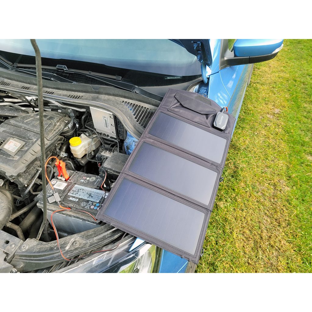 Panel solar plegable OFFROAD 3 piezas 21 W para carga por USB, 12V y 18V