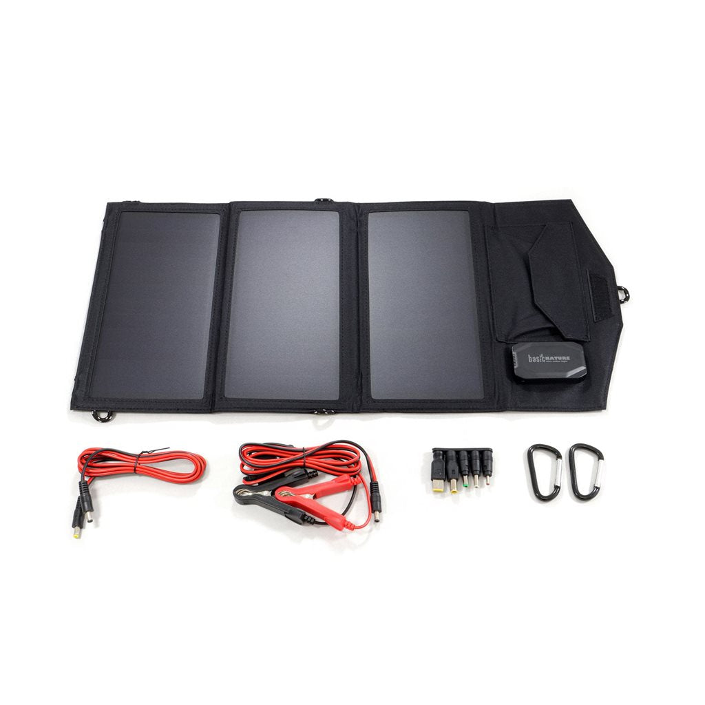 Panel solar plegable OFFROAD 3 piezas 21 W para carga por USB, 12V y 18V