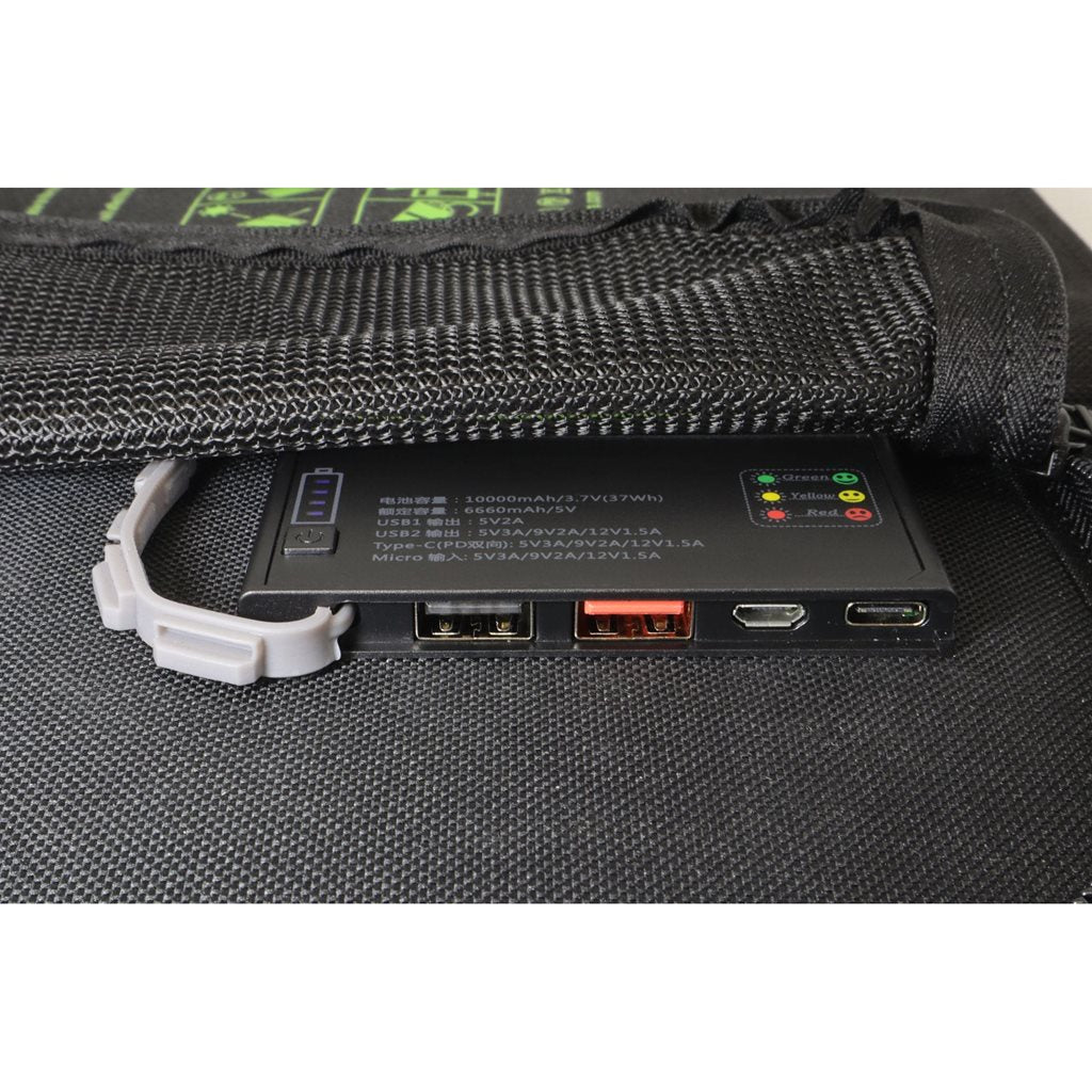 Panel solar plegable de 3 piezas con powerbank integrada (10.000 mAh) para cargar dispositivos