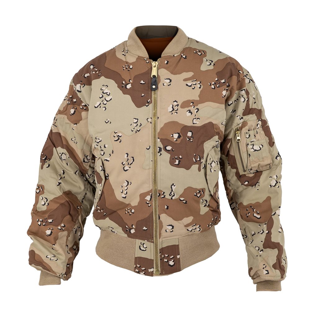 Chaqueta Bomber US MA-1 vista frontal con cierre de latón y bolsillos