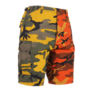 Pantalones cortos BDU bicolor amarillo/naranja, 55% algodón y 45% poliéster, bolsillos laterales y traseros