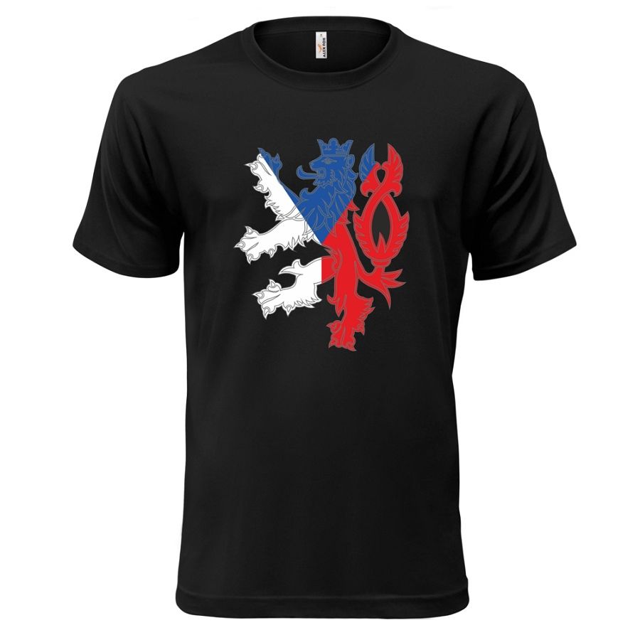 Camiseta negra con león checo formado por la bandera, manga corta, 100% algodón