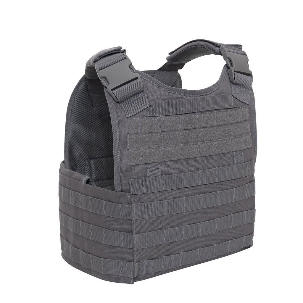Chaleco MOLLE portaplacas gris talla grande con bolsillos para placas balísticas blandas