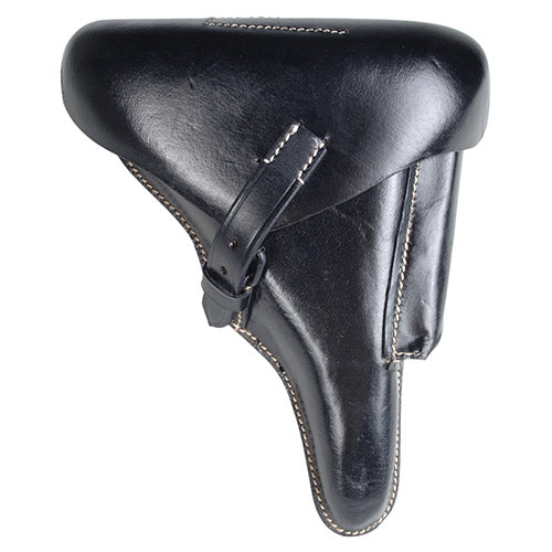 Funda rígida réplica P08 en cuero negro con bolsillo para cargador y anilla para cinturón