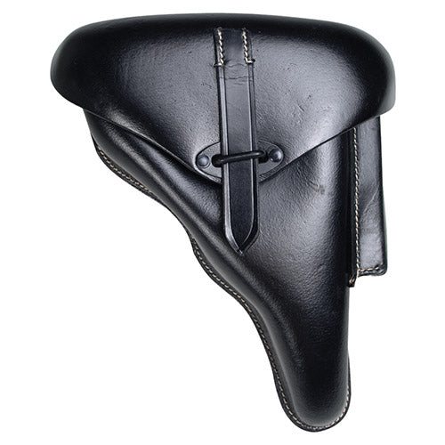 Funda réplica P38 Hard Shell en cuero negro con bolsillo para cargador y pasador para cinturón