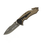 Cuchillo plegable DESERT 18318 con filo liso, hoja 8,7 cm, linerlock, corta correas y rompecristales