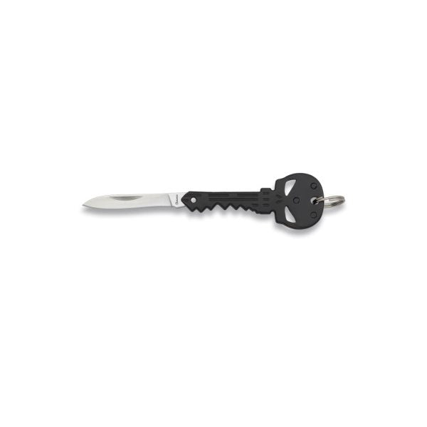 Cuchillo plegable PUNISHER llavero negro, hoja 4,5 cm y mango en forma de llave con calavera