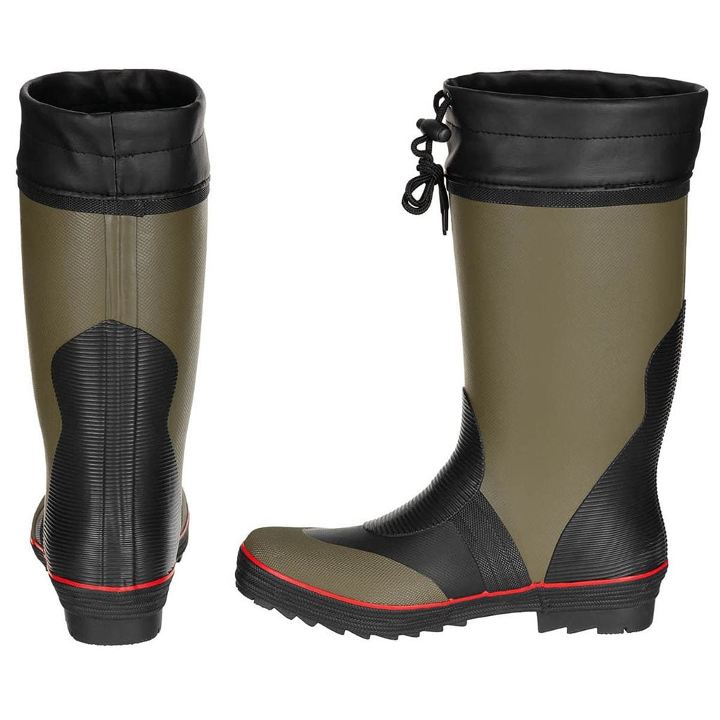 Botas de agua de goma verdes y negras con ribete rojo