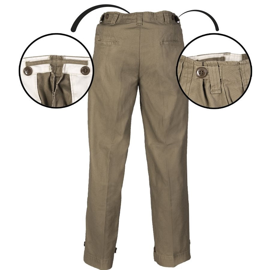 Pantalones de campaña US M43 réplica verdes con ajuste lateral y bolsillos