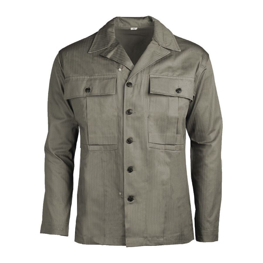 Réplica blusa US HBT color oliva, 100% algodón, dos bolsillos de pecho y botones metálicos