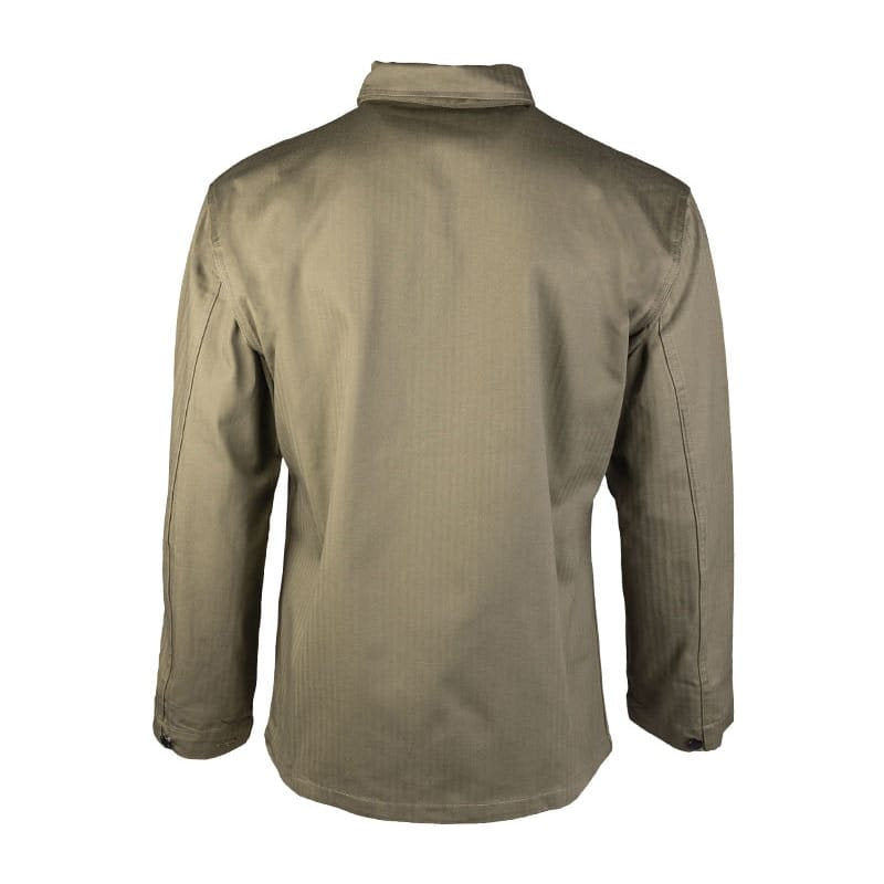 Camisa réplica US HBT oliva con dos bolsillos y cierre de botones, 100% algodón
