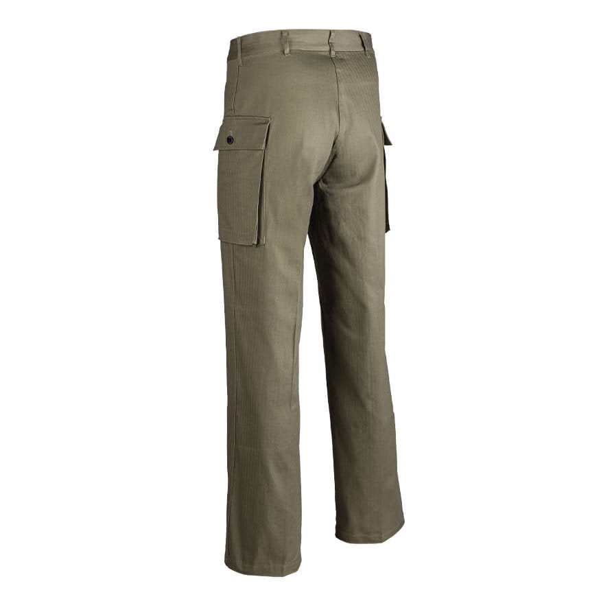 Pantalones US HBT réplica oliv 100% algodón con bolsillos cargo y bragueta de botones