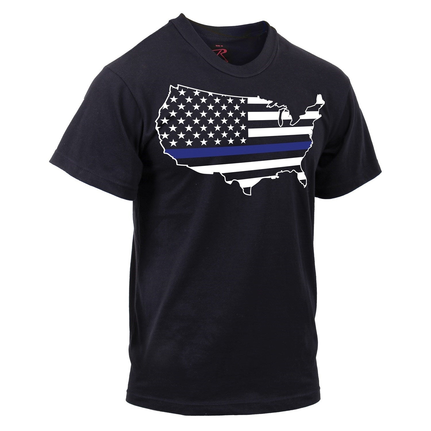 Camiseta negra THIN BLUE LINE con mapa de EE. UU. y franja azul