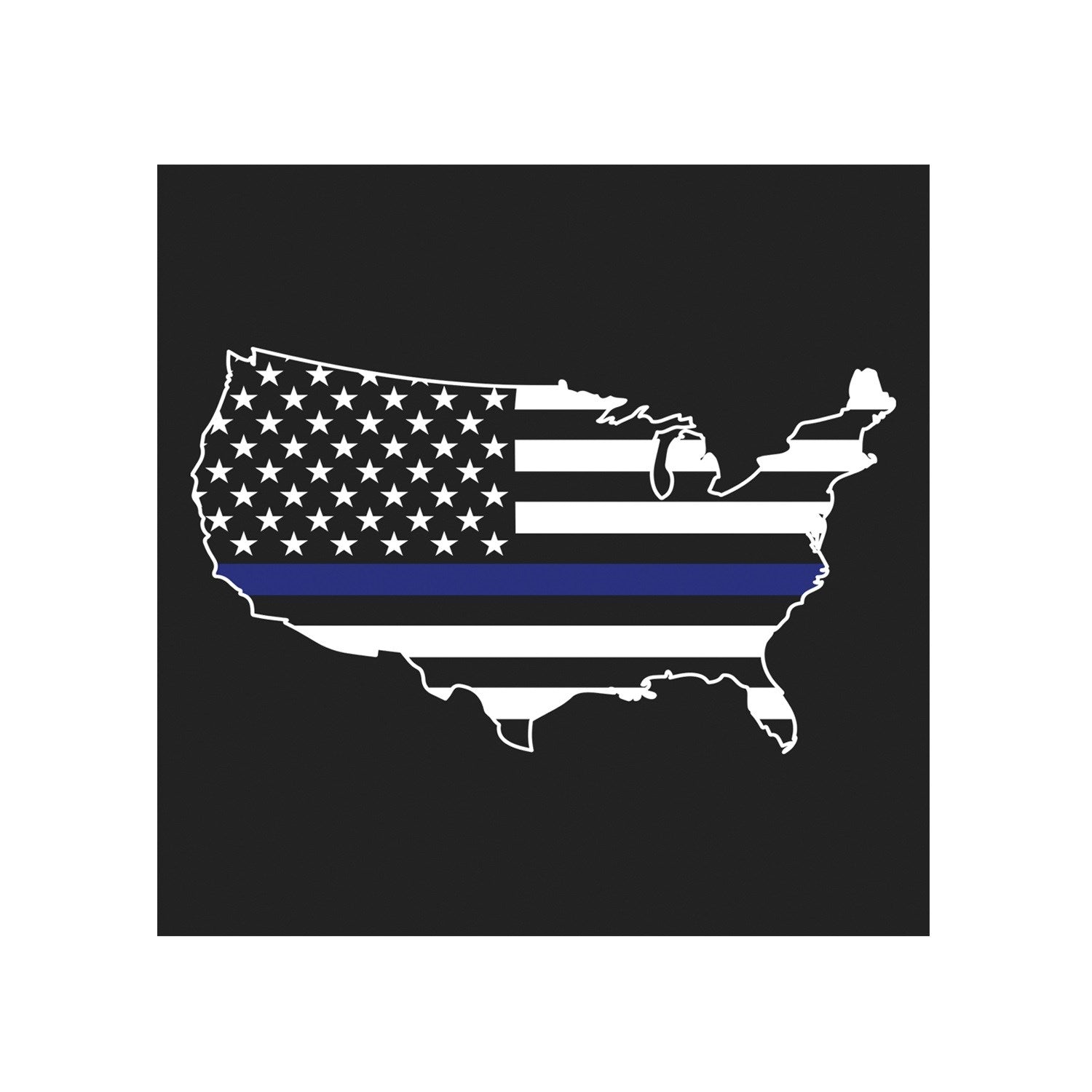Camiseta negra THIN BLUE LINE con mapa de EE. UU. y franja azul