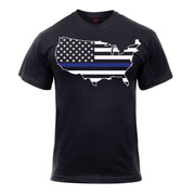 Camiseta negra THIN BLUE LINE con mapa de EE. UU. y franja azul