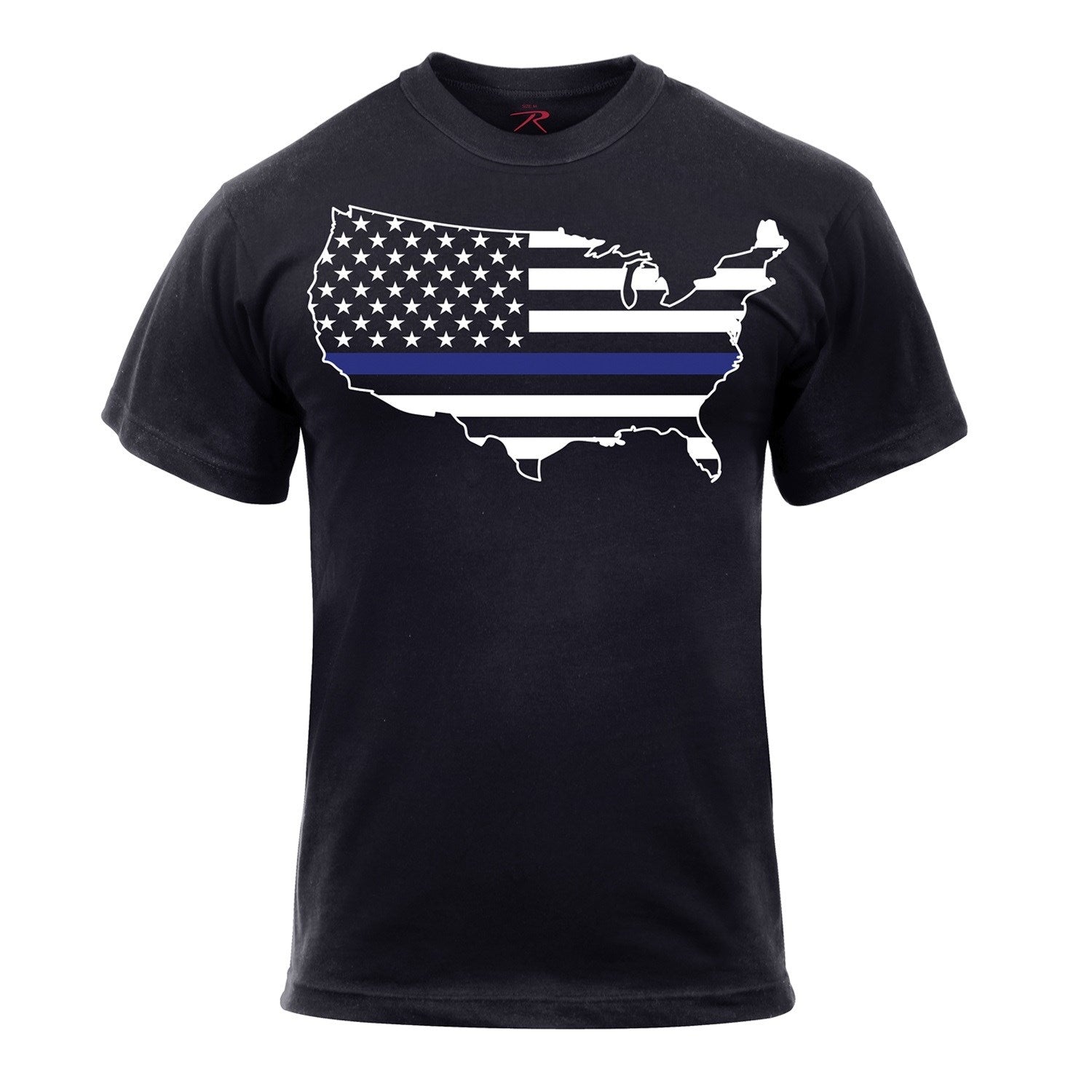 Camiseta negra THIN BLUE LINE con mapa de EE. UU. y franja azul