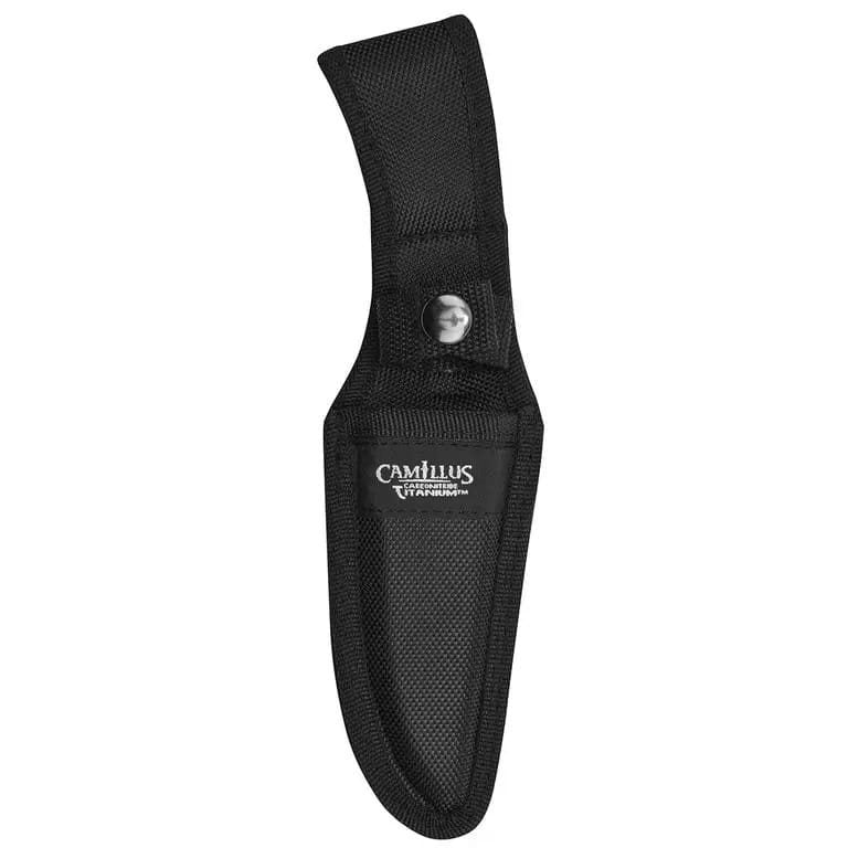 Cuchillo HUNTER con mango de bambu y funda, hoja 117 mm en acero AUS-8 con recubrimiento de carbonitruro de titanio