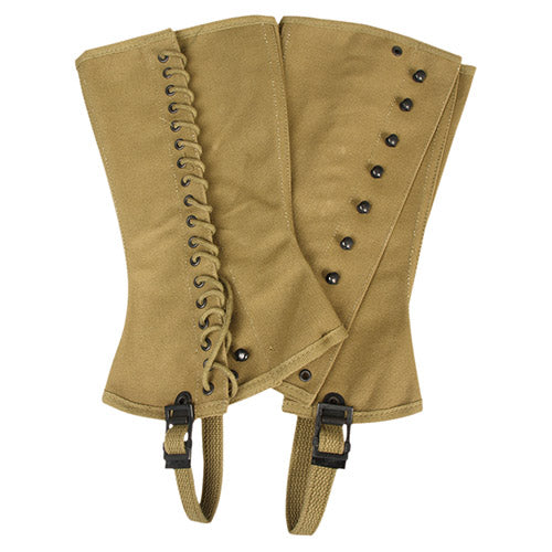 Polainas US M1938 khaki, reproducción con hebillas, correas y cordones