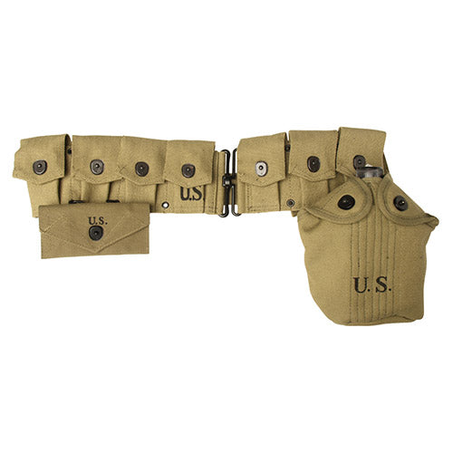 Cinturón réplica US Garand M1937 color arena con 10 bolsillos para cargadores y longitud ajustable