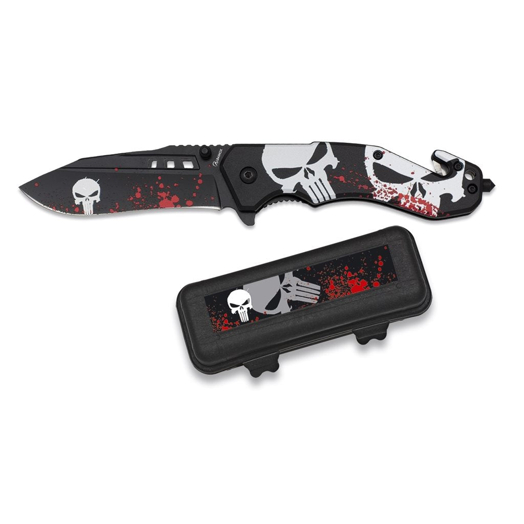 Navaja plegable LEBKA PUNISHER con funda de plástico, clip de bolsillo y hoja de 8,5 cm
