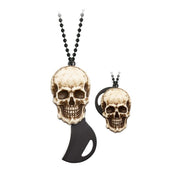 Colgante calavera con navaja oculta de acero inoxidable y cadena metálica