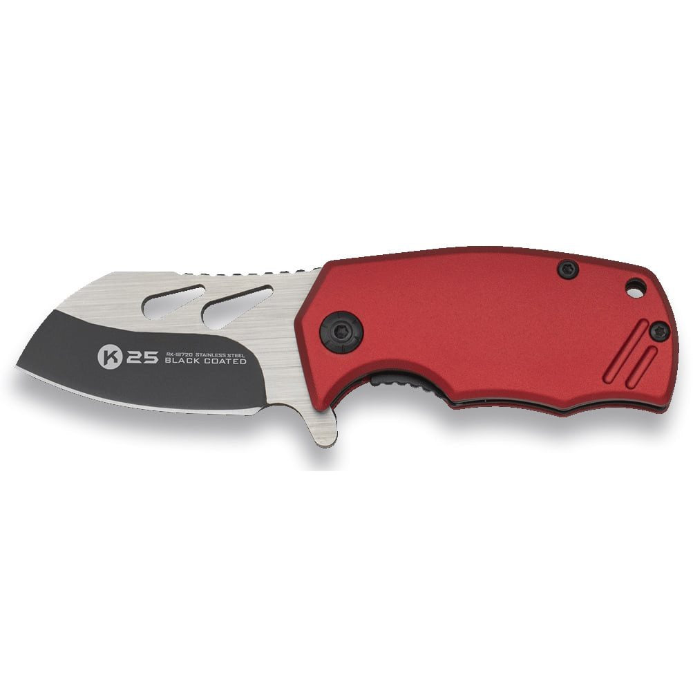 Navaja plegable MINI II con clip rojo, hoja lisa con flipper y dentado superior, mango de aluminio y cierre LinerLock