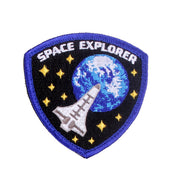 Parche SPACE EXPLORER con velcro, cohete, 12 estrellas y planeta Tierra, 76 x 79 mm