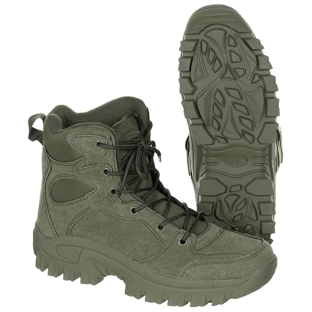 Botines COMMANDO verdes con suela robusta y dibujo, exterior de poliéster y plantilla EVA