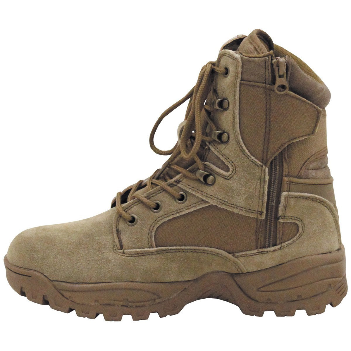 Botas MISSION Cordura coyote tan con cordones y cremallera lateral, cuero bovino y nylon