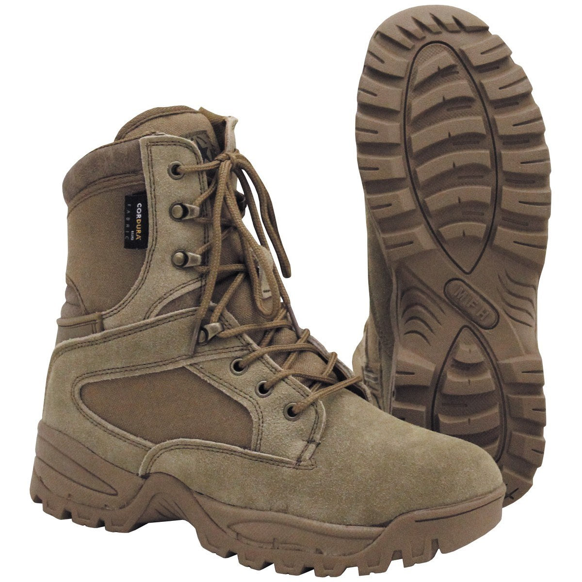 Botas MISSION Cordura coyote tan con cordones y cremallera lateral, cuero bovino y nylon