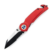Navaja plegable SEG-2 MEDIC roja con hoja combinada y funda de nylon