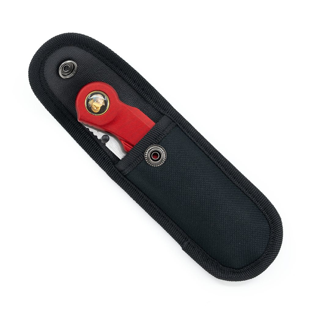 Cuchillo plegable SEG-2 FIREFIGHTER rojo con hoja combinada y funda de nylon